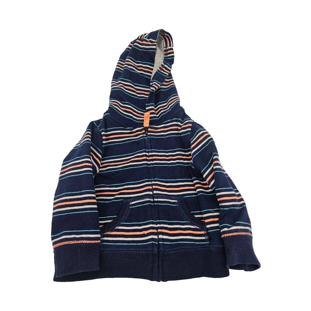 Carter's Baby Hoodie 9M Navy‎ Striped Zip Up Sweatshirt Cotton Blend